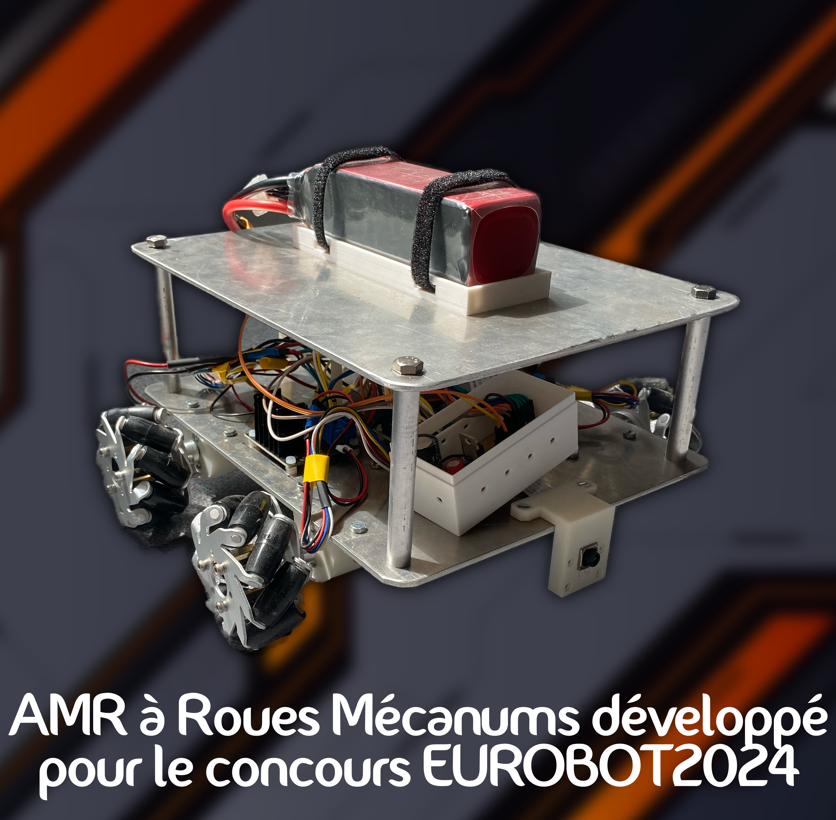 Image du robot mécanum conçu pour le concours Eurobot 2024.